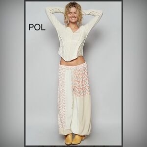 POL Women's Patchwork Maxi Pants in Cream & Peach Floral